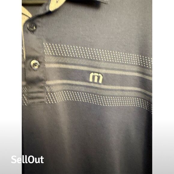 TravisMathew Men's Polo Shirt Navy Blue Chest Stripe Size Large Golf Style - Picture 4 of 4